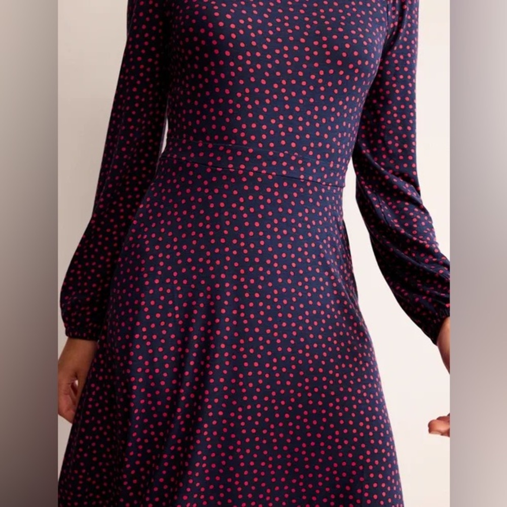 BODEN Camille Jersey Midi Dress Pop Peony Abstract Dot Sz 6 US / 10 UK NEW - Picture 2 of 6